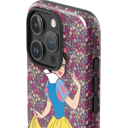 Disney Snow White Character with Floral Pattern iPhone 16 Pro Impact Case